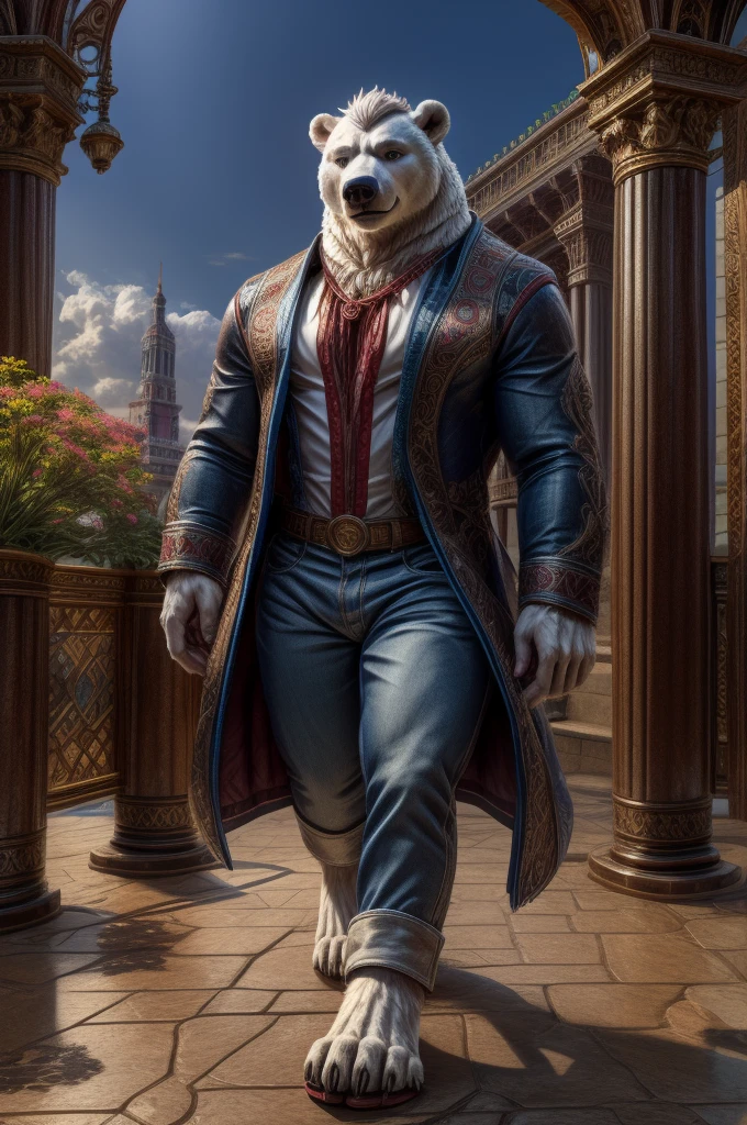 Barefoot furry character, full body, furry boy.

Polar bear, denim pants, black walking red sandals, nice feet paws

BREAK, detailed background, 8K, (masterpiece), intricate details, highly detailed, extreme detail, best quality, highres, (detailed face), nice face, ((full_body)), UHD, ((perfect hands)), ((clean anime))