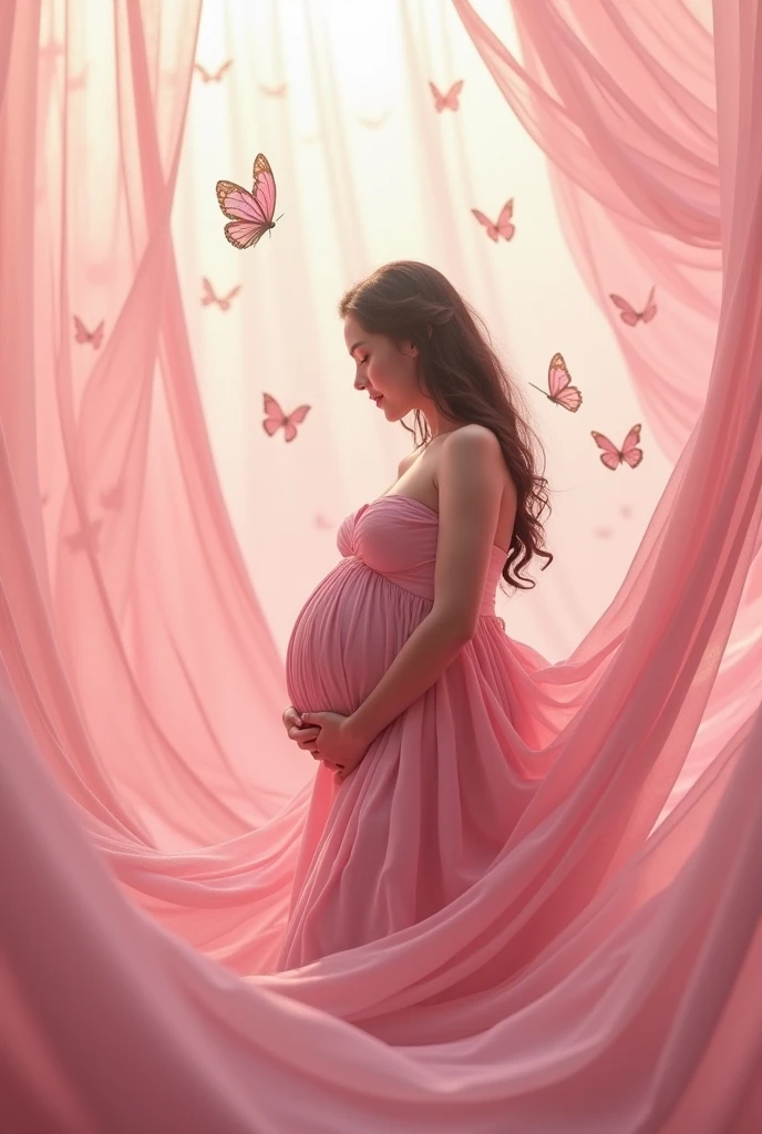 Pregnant 9 months, photo book long pink fabric butterflies