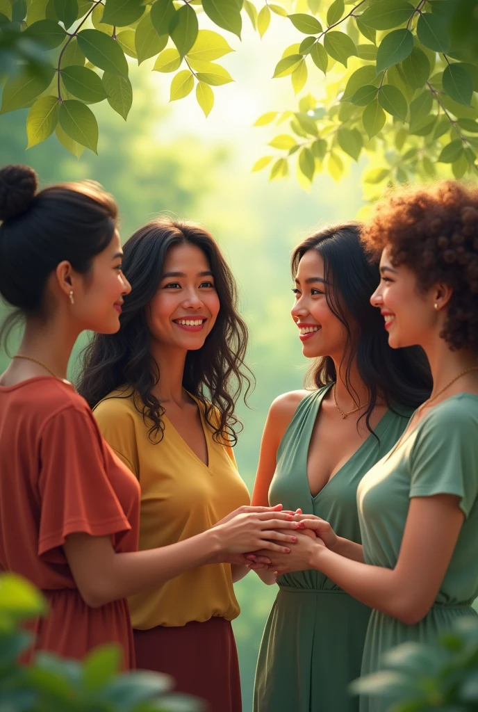 Chinese people, black, Peruvians and English women sharing a peaceful moment


