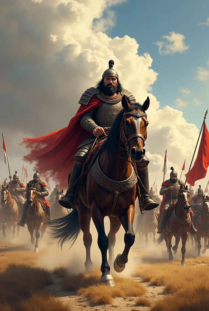 Genghis Khan on horseback with troops