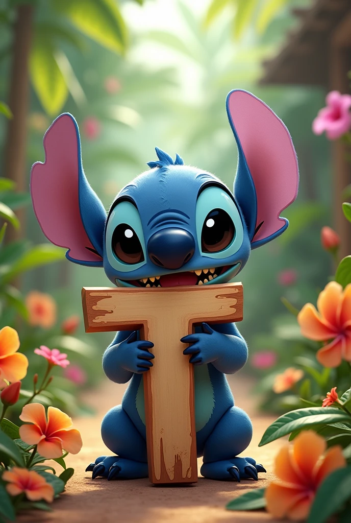Liu stitch holding a letter T