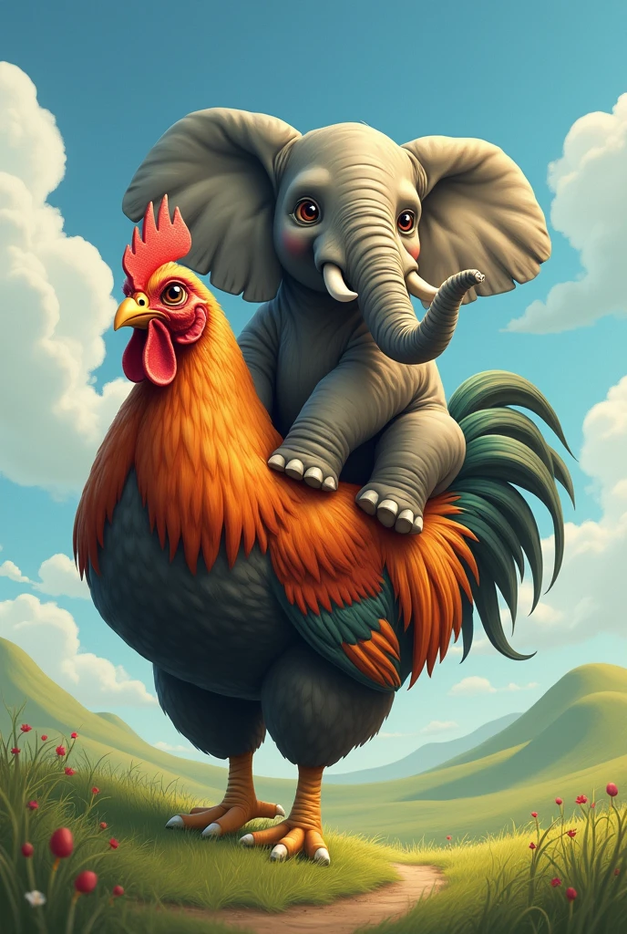 Elephant riding a chicken