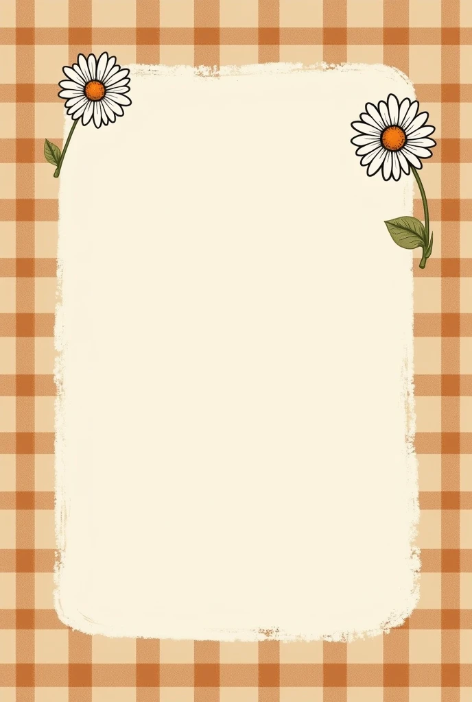 create a cute cover for your vaccination record, with shades of brown, plaid stripes, and brown daisy flower drawing
