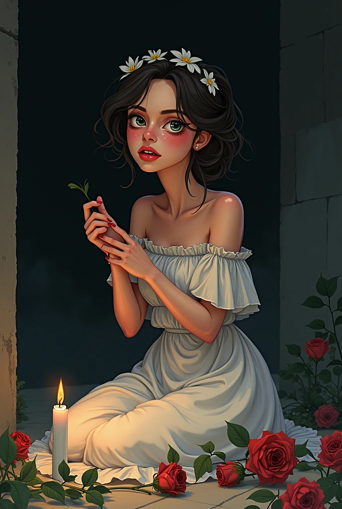 Phaedra kills herself because of the sadness caused by the death of Hippolytus, make it like a cartoon, make it more tragic