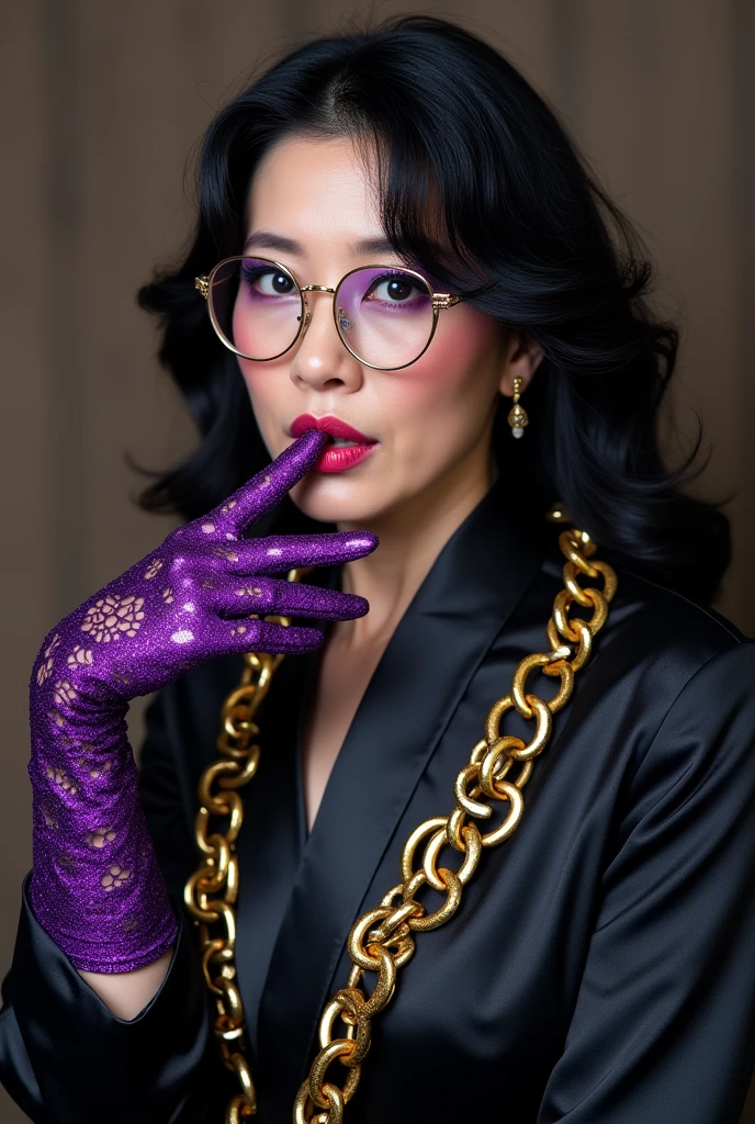 Purple Powder Queen,  Gold wire glasses