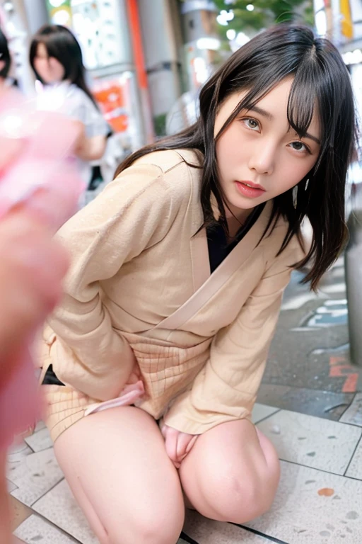 (((Tokyo Street:1.5)), Woman on the street:1.3, Background is street)), On the street with crowd, Crowd view, Top quality, Masterpiece, Super high res, Octane rendering, Highly detailed, Professional lighting smile, Masterpiece,Top quality,(Low angle), Low angle, Shot from floor, ((Super detailed face, Detailed lips, Squinty eyes, Double eyelids)), ((One girl)), Japanese MILF, lips, squinted eyes, double eyelids), ((one girl)),(Japanese_woman:1.1),Japanese, (((( female genitalia clearly visible, )))), (low angle), (shot at an angle from slightly behind subject), (on all fours), (face only looking back), embarrassed expression, blushing ecstasy, ah face, mouth wide open, tongue sticking out, sexual expression, head down, hip up, very much pubic hair, pubic hair black, very thick pubic hair, ((cunt overflowing with white love juice)), female genitals wet and shiny, (attractive Japanese woman), (((( female genitals fully visible)))), skin showing, legs spread wide, ((crotch open)),very detailed, legs open