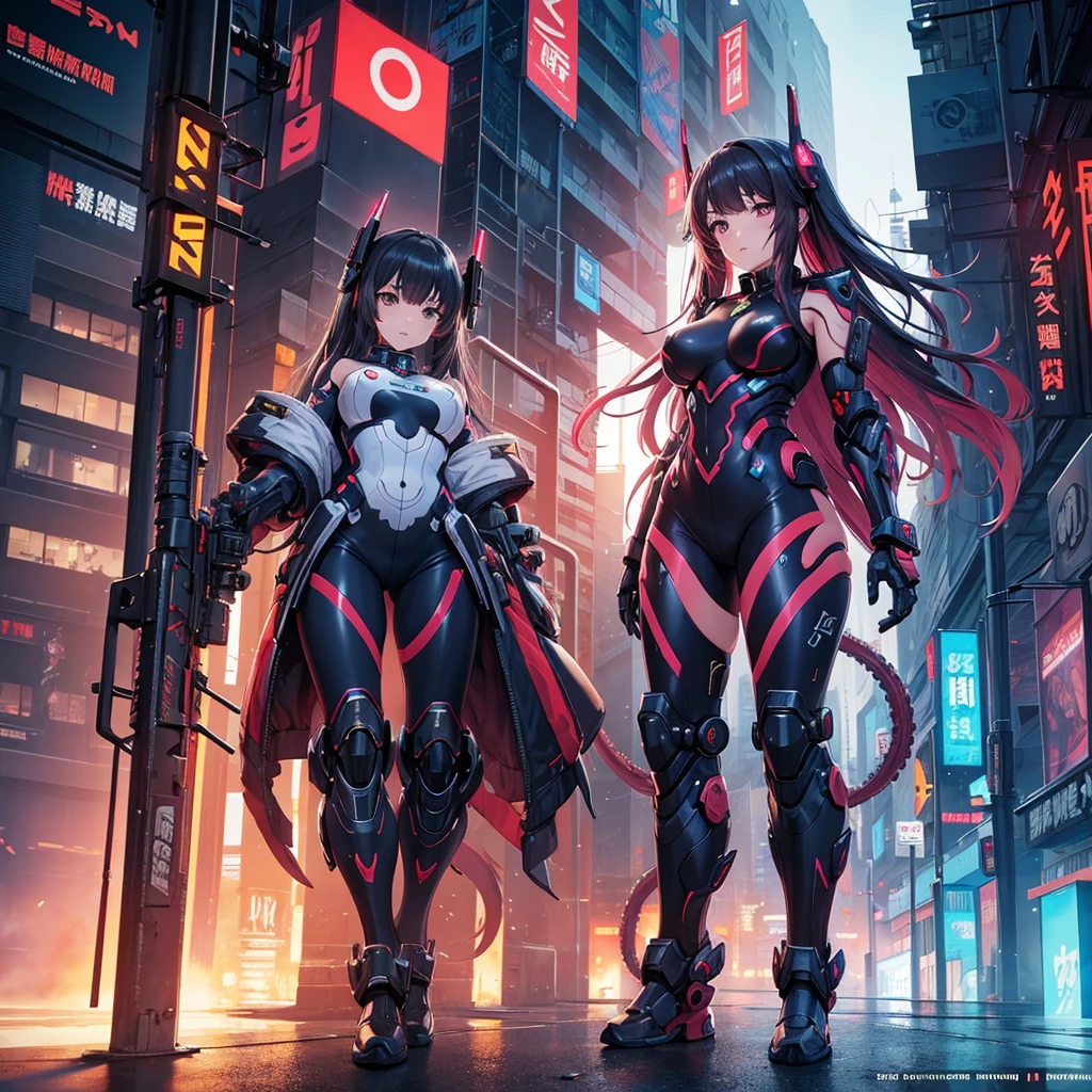 artwork in the style of Gwaiz, Cyberpunk Anime Girl Mecha, Trending on cgstation, Gwaiz, By Russell Dongjun Lu, Digital Cyberpunk Anime Art, Lostrun 8k, Gwaiz on artstation pixiv, Girl wearing mecha cyber armor,Tentacles