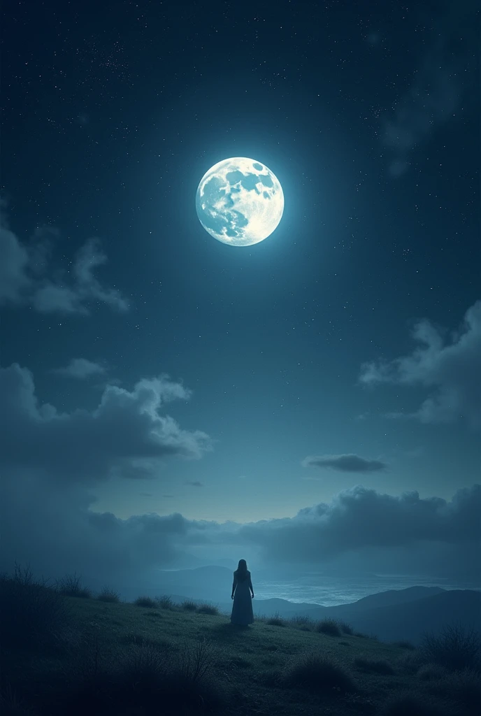 moon in the center of a starry night