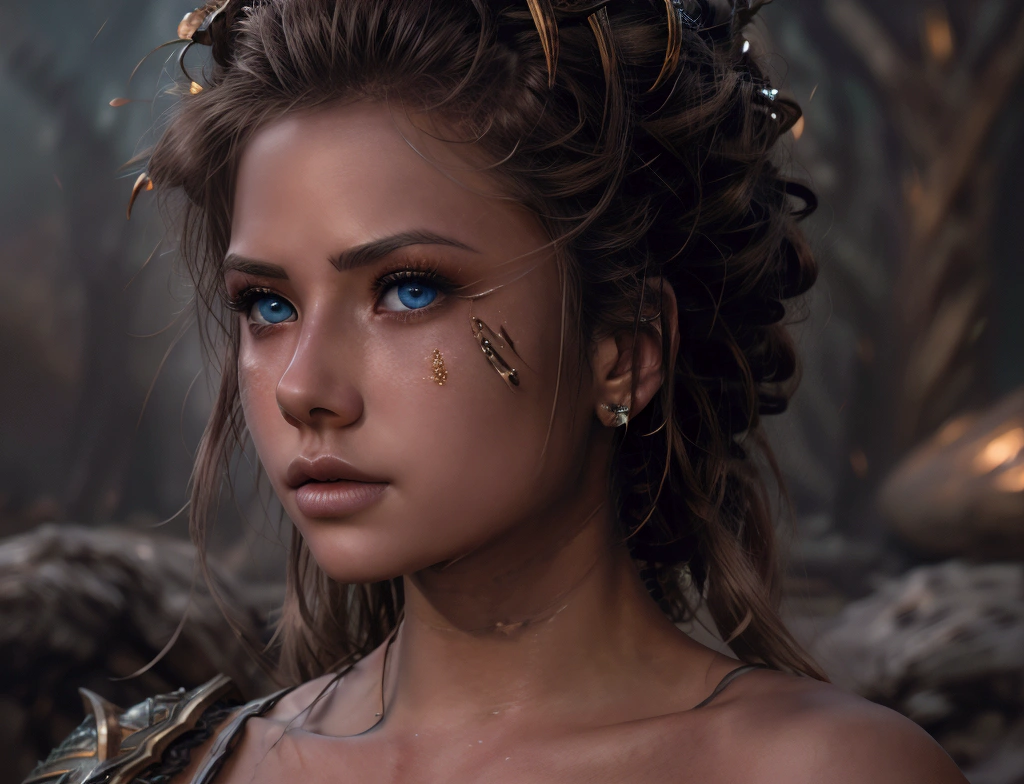 a female warrior,beautiful detailed eyes,beautiful detailed lips,extremely detailed face and skin,longeyelashes,intricate armor,fantasy environment,glowing magical energy,epic cinematic lighting,dramatic colors,digital painting,matte painting,highly detailed,masterpiece,photorealistic,8k