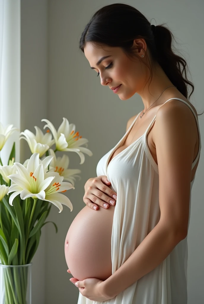 Pregnant 9 , photo book , bouquet of peace lilies