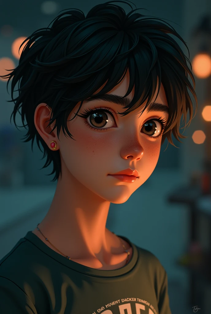 Generates a 16 year old mixed skin boy with average eyes, straight but short hair and freckles with a 10 style% emo 