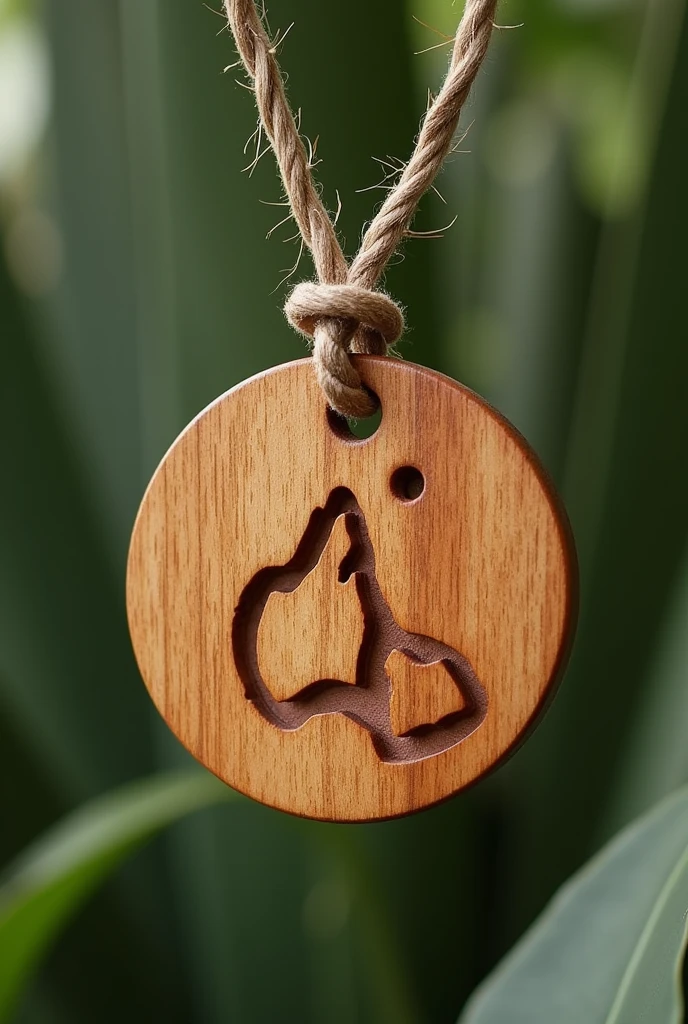 Wooden necklace pendant representing New Caledonia 