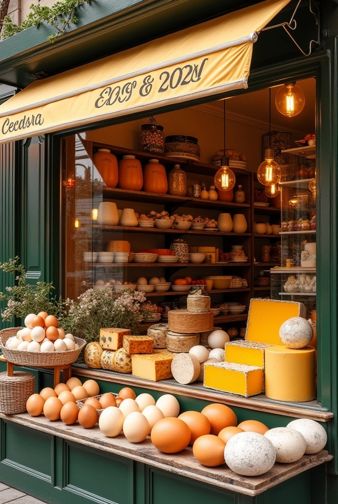 Advertisement for a delicatessen where they sell eggs and cheese called DHG INVESTMENTS 2020, THAT