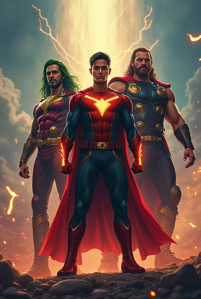 Make a POST Placing ALL the characters below spread across the image, one on top and others below, with Léo Valdez in the middle, Mad Hatter, Cyborg, Joker, Echo (Maya Lopez)
Leo Valdez
Loki
Professor Xavier
Thor
