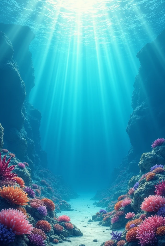 Seabed without animals with bubbles a reef at the bottom more colorful 
