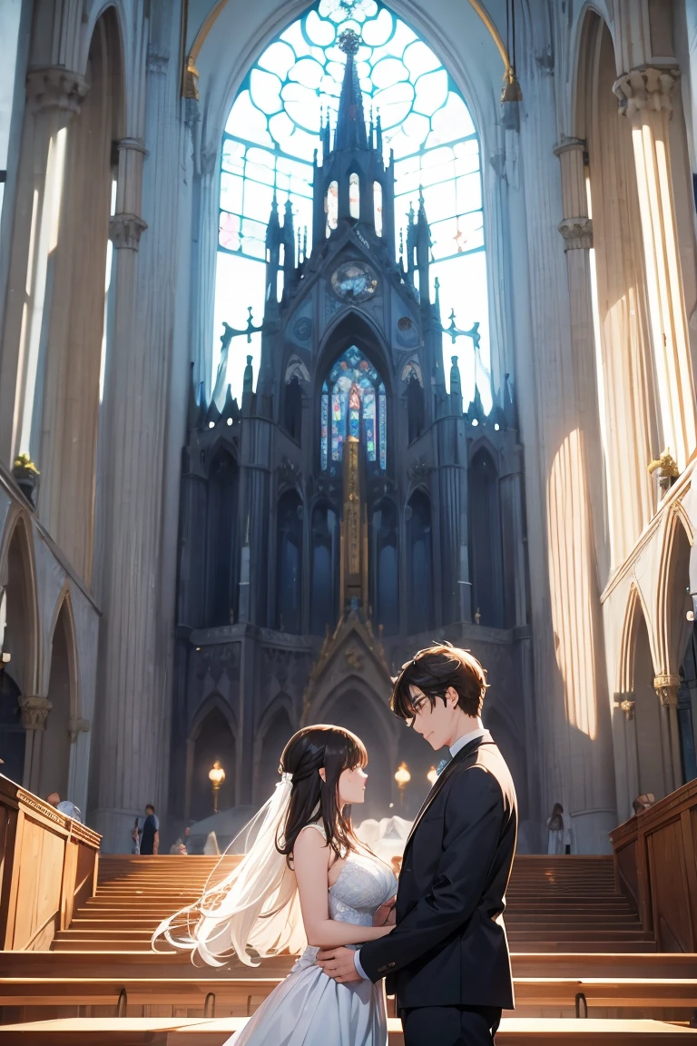 1 A male and female couple, meet under the giant enormous Church 