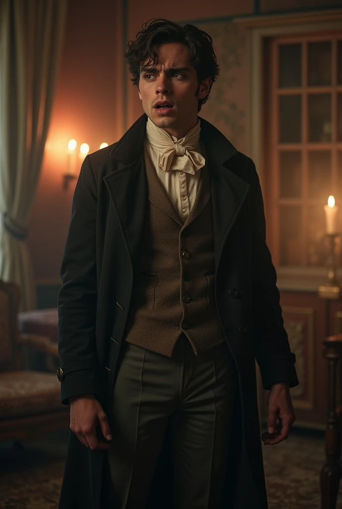 19-year-old man scared with 19th century clothes