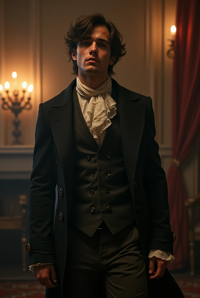 19-year-old man scared with 19th century clothes