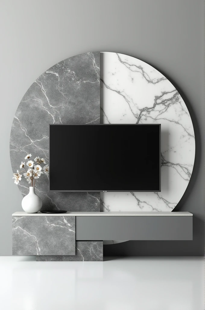 I would like to create a dashboard, with gray marble, next to the light gray marble, next to light gray dark gray, with the TV in the middle and the medium gray drawer