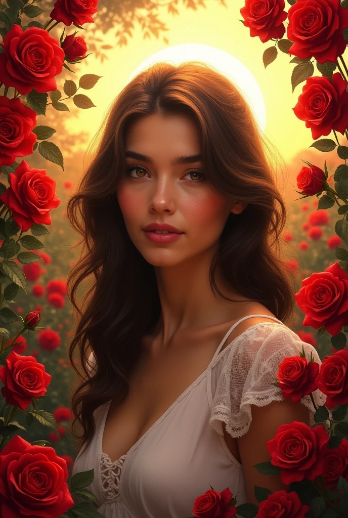Name Karla, among roses, rojas, background sun,  con relieve, 