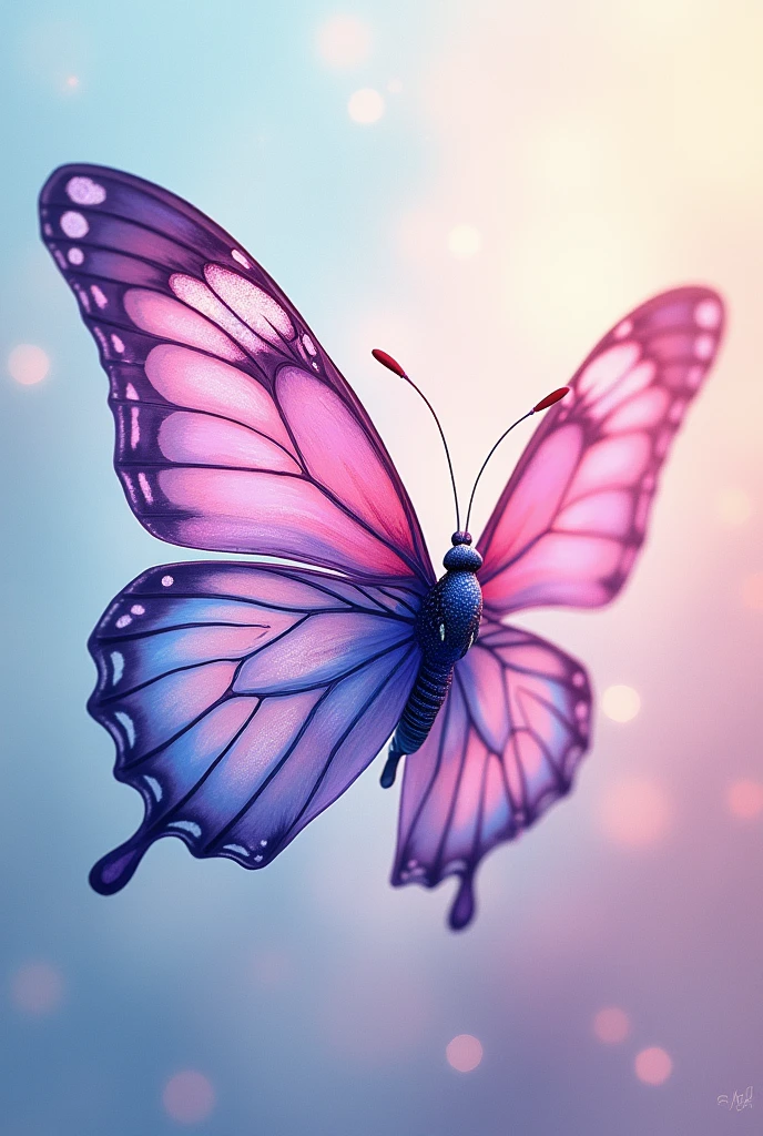 Create a butterfly illustration in blue and pink colors