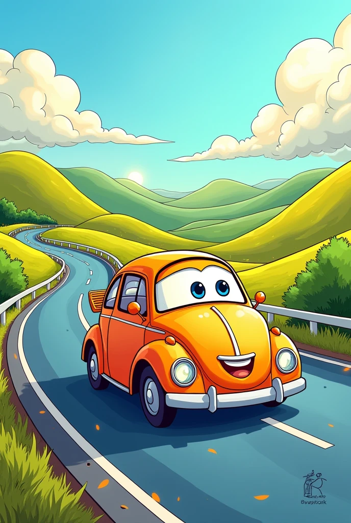 A car on the highway for kids to color

