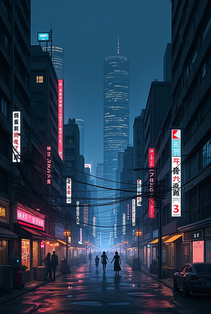 Tokyo city dark anime background