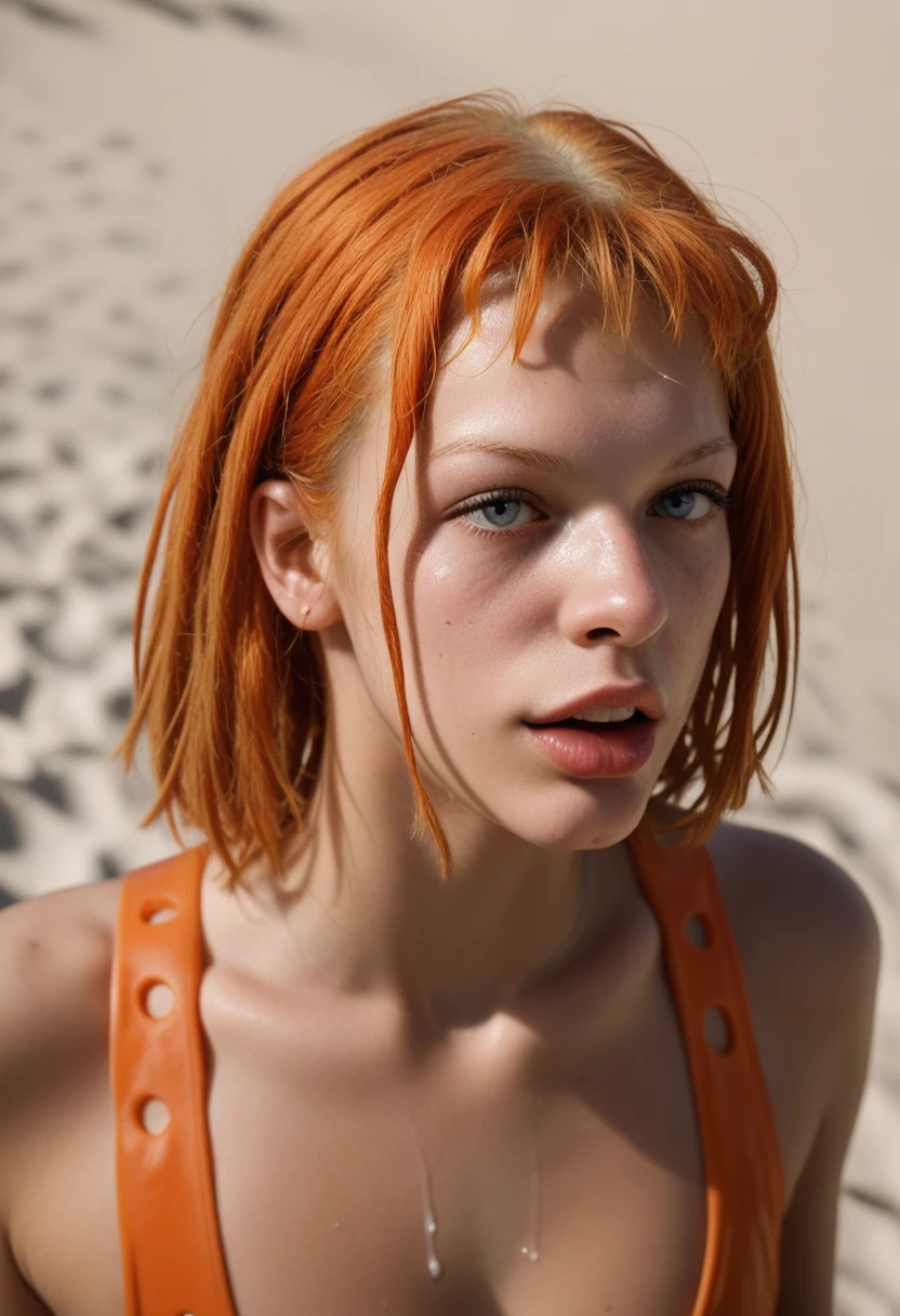 Leeloo Dallas blowjob, cumface, on a deserted beach