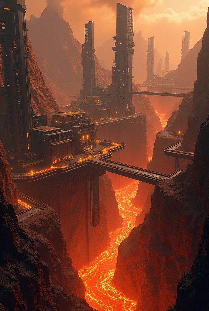A huge city in a lava volcano