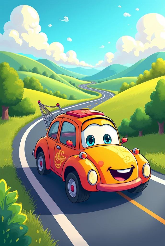 A car on the highway for kids to color

