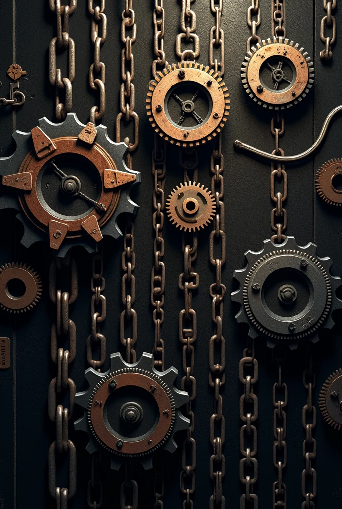 Gears and chains plus metallic colored chains plus gears 