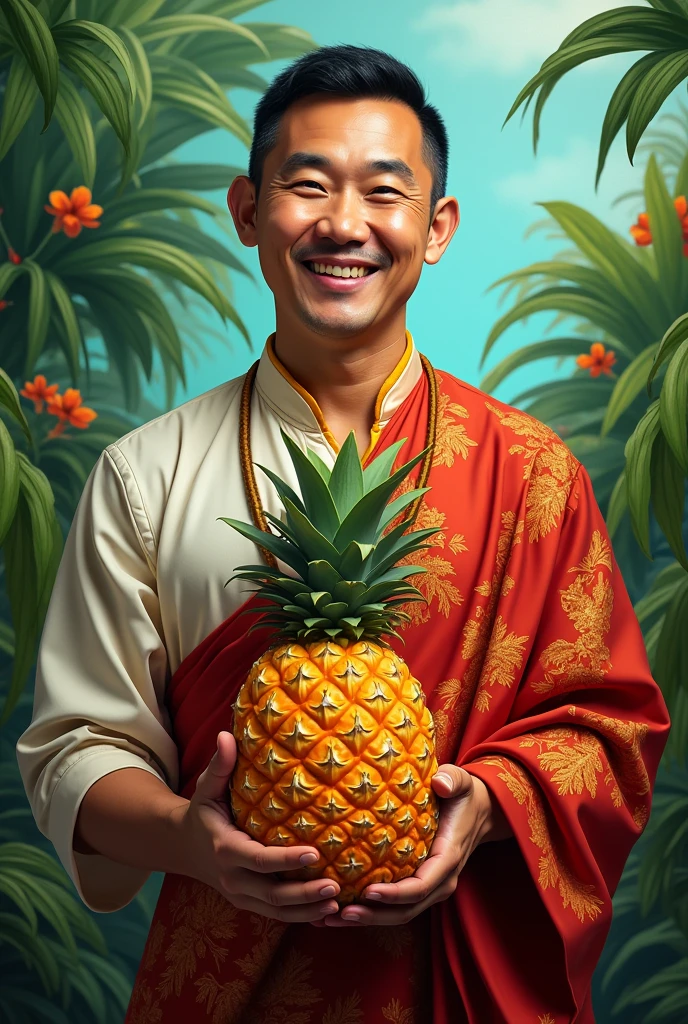 Chinese-Panamanian man with pineapple in his hand