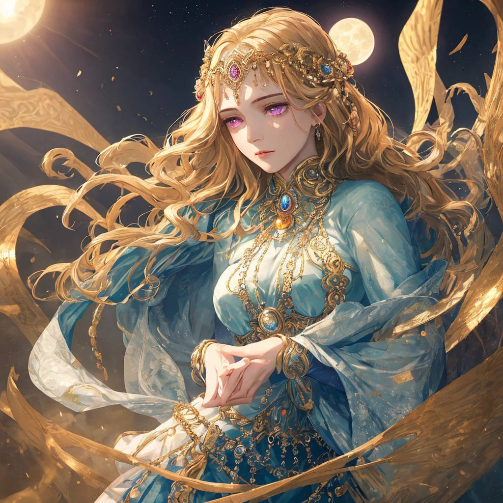 a beautiful 17 year old girl with perfect proportions, goddess of the moon, brunette with violet eyes, an 18 year old handsome boy with perfect proportions, god of the sun, blonde with orange eyes, highly detailed, photorealistic, 8k, ultra detailed, masterpiece, cinematic lighting, dramatic contrast, chiaroscuro, vibrant colors, dramatic colors, fantasy, ethereal, elegant, serene