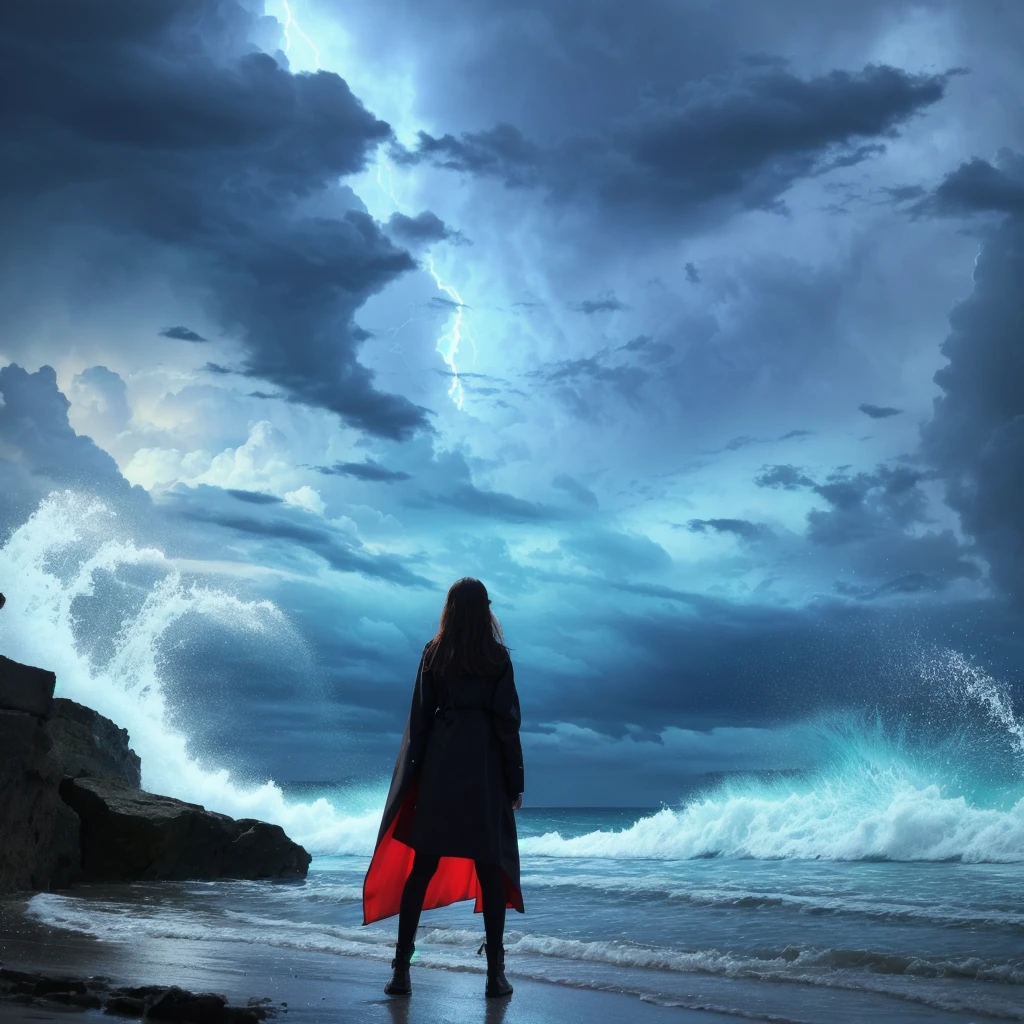 Storm background、one person's、Highest quality、smile、it's raining、(masterpiece), (Highest quality), (Very detailed)、Facing forward