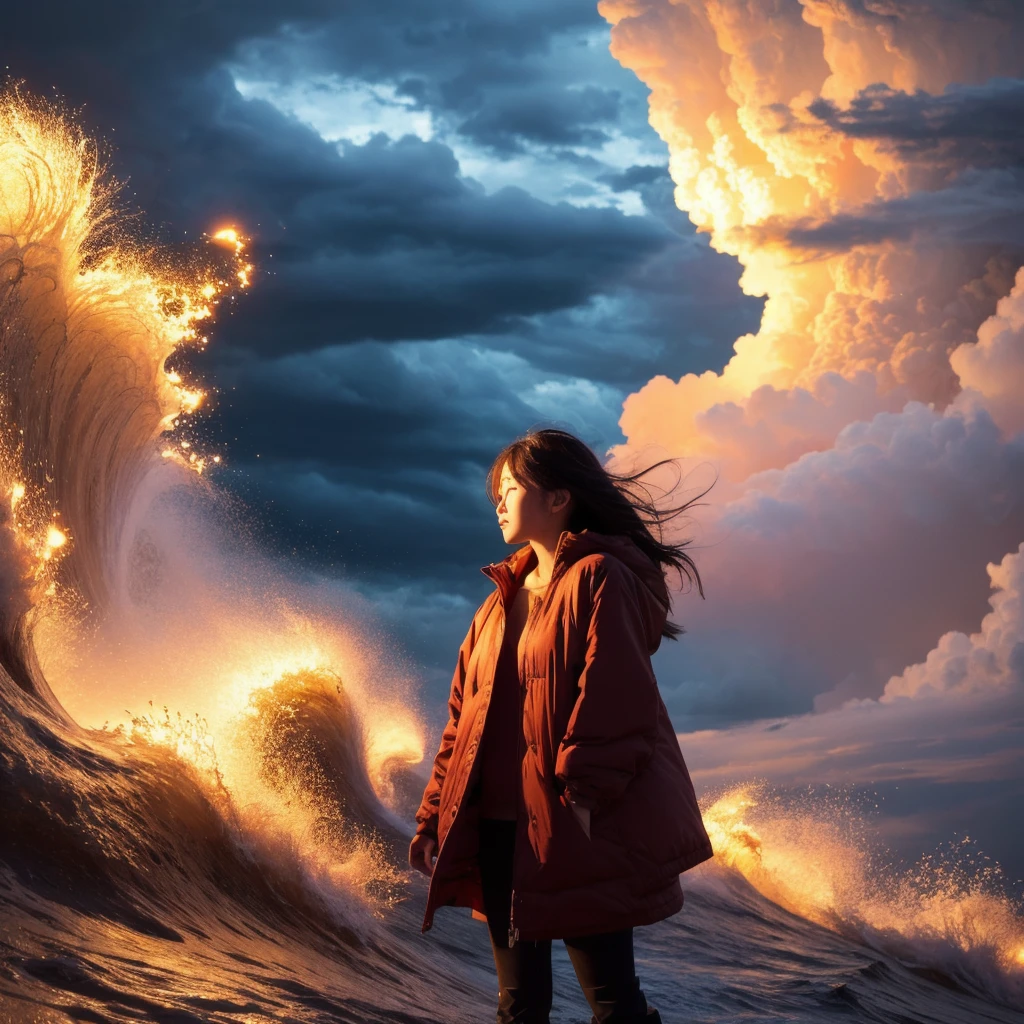Storm background、one person's、Highest quality、smile、it's raining、(masterpiece), (Highest quality), (Very detailed)、Facing forward