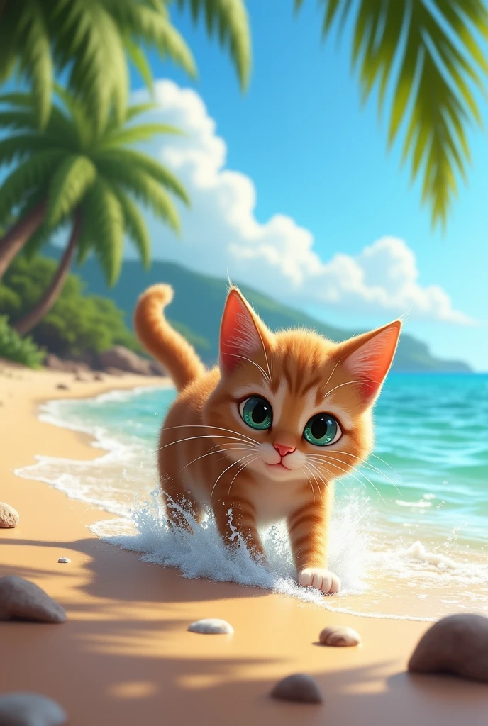 A cat swimming on the beach in Panama