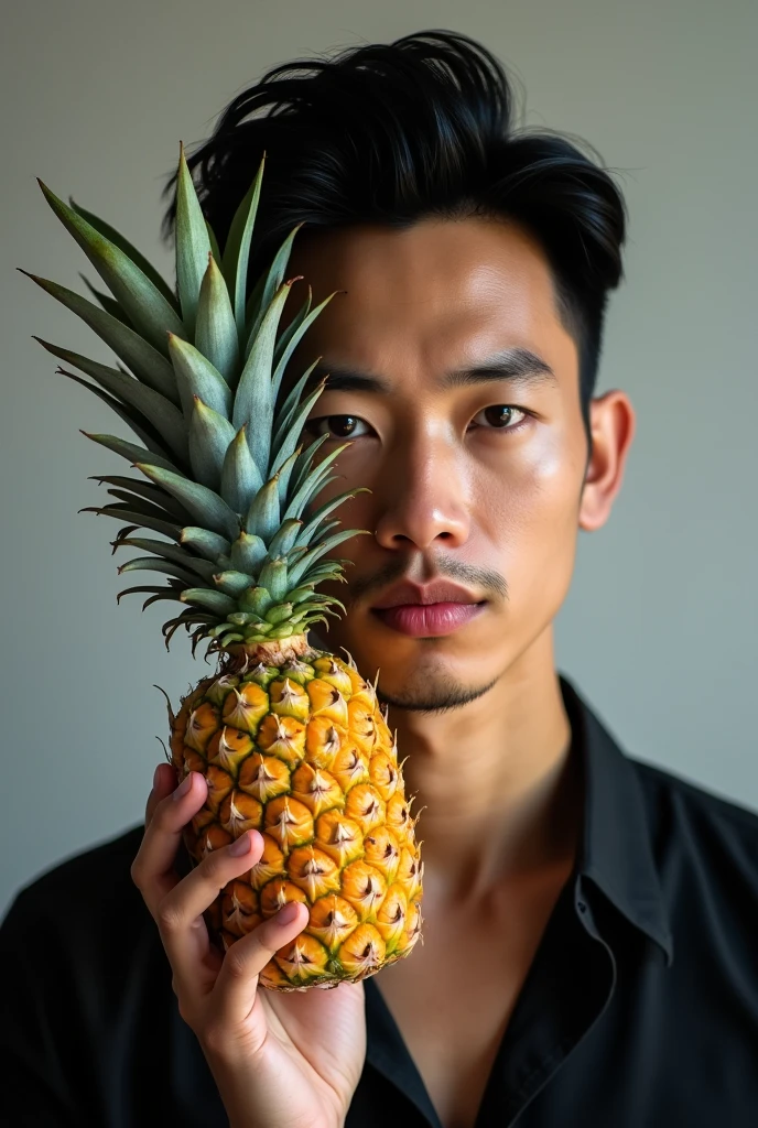 Latin Chinese man with pineapple in his hand