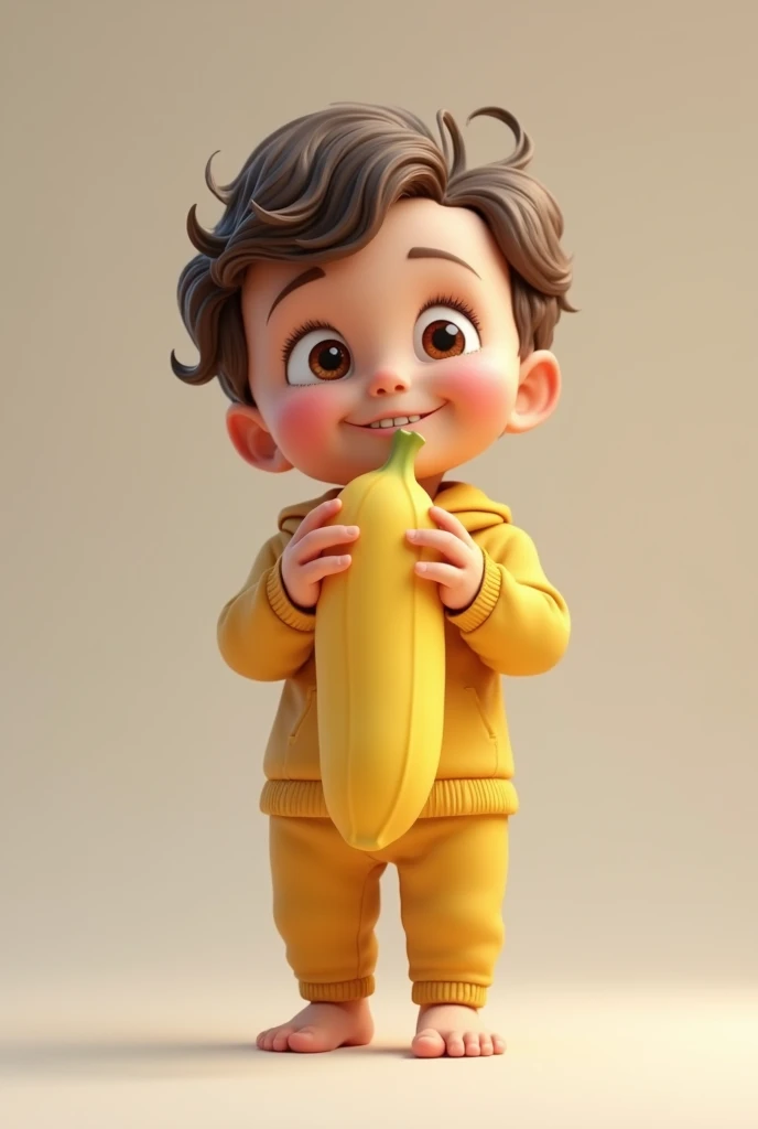 A child holding a banana