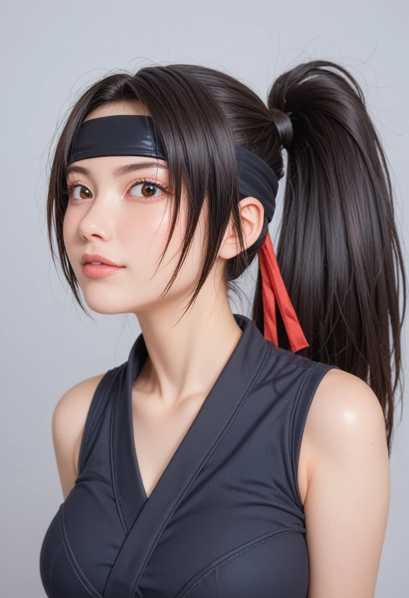 score_9,score_8_up,score_7_up,(pastel-color),(high brightness colors),Cute 20-year-old Japanese 1 girl,solo,(8k, masterpiece, ultra-detailed, best quality, ultra high res, newest, very aesthetic, absurdres, illustration, perfect composition),(hires),looking at viewer,black hair,shiny skin,fair skin,(upper body:1.5),toothless smilev,emphasizing her curvy body and large breasts,(ninja:1.5),(sexy pose:1.3)