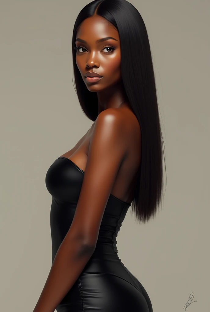 Beautiful African woman with straight hair and big breasts, realist, Seed 13021530