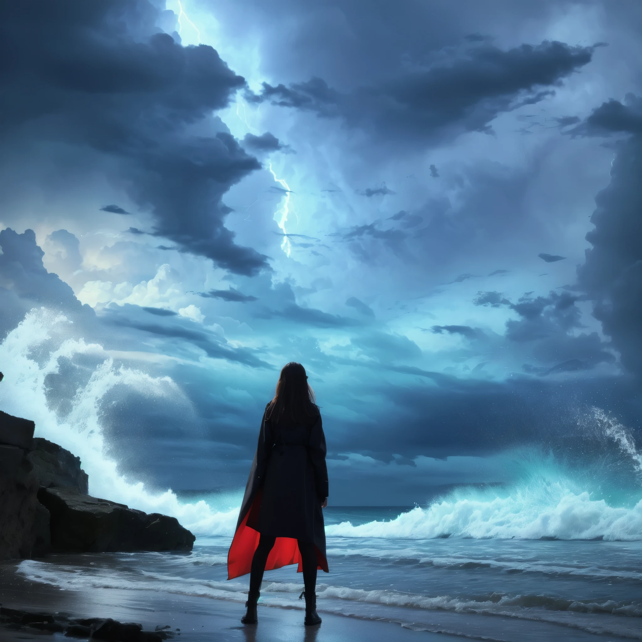 Storm background、one person's、Highest quality、smile、it's raining、(masterpiece), (Highest quality), (Very detailed)、Facing forward