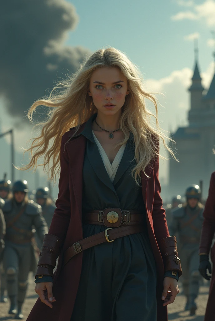 Blonde girl with long blonde hair and blue eyes We can't let that happen! We must find a way to avoid it. A war,