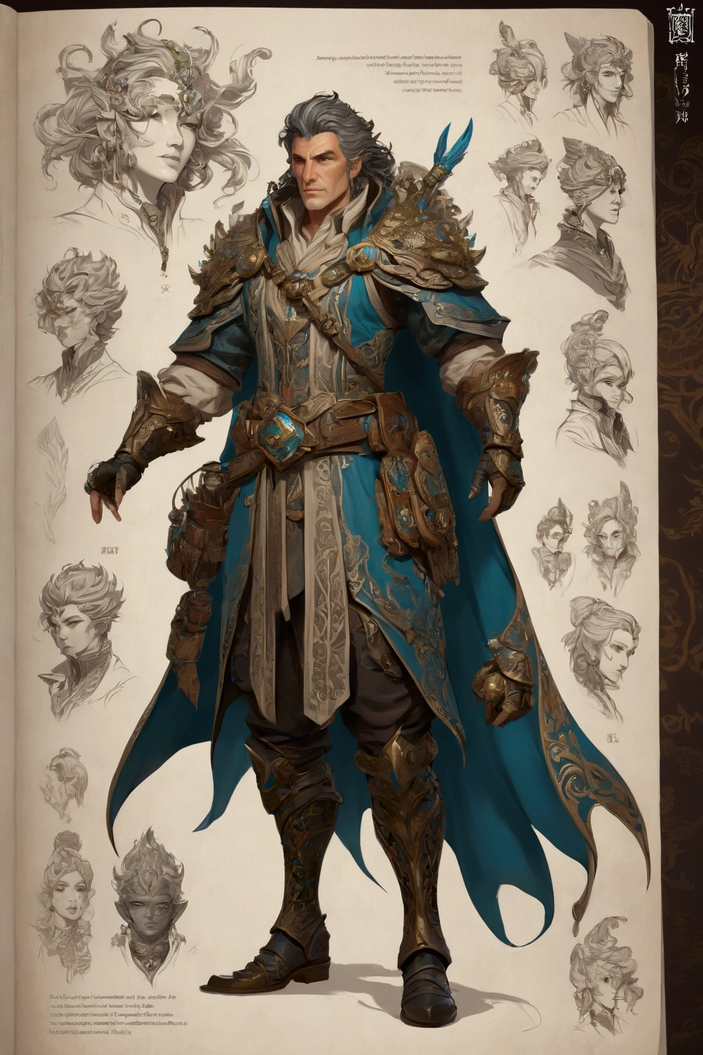 character design sheet by Yliade, best qualityer, work of art, Representative work, offcial art, proffesional, ultra intricate detailed, 8k