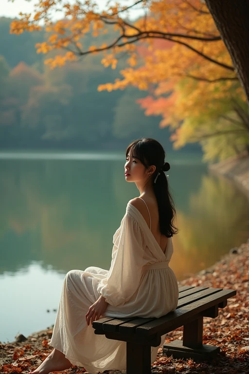 (((masterpiece))), Highest quality, Very detailed, Detailed Background,
Bird's Eye View, 18mm wide lens, Long Shot, Quiet lakeside bench in the woods, Sitting, so beautiful, Japanese, 12, Detailed face, (whole body:1.3), (Random Hairstyles :1.2), (Young Face), (Perfect body:1.1), blouse, skirt, autumn, In 8K, wallpaper, wonderful, In detail, Very detailed, Ultra-high resolution, Very detailed, Pure erotic face, Very detailed目と顔, Beautiful attention to detail, Very detailed肌, No makeup, (Natural Skin),