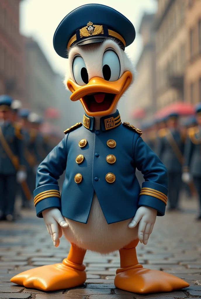 Donald Duck in blue military war uniform
