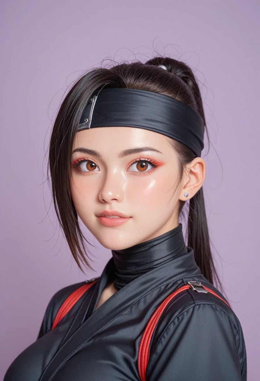 score_9,score_8_up,score_7_up,(pastel-color),(high brightness colors),Cute 20-year-old Japanese 1 girl,solo,(8k, masterpiece, ultra-detailed, best quality, ultra high res, newest, very aesthetic, absurdres, illustration, perfect composition),(hires),looking at viewer,black hair,shiny skin,fair skin,(upper body:1.5),toothless smilev,emphasizing her curvy body and large breasts,(ninja:1.5),(sexy pose:1.3)