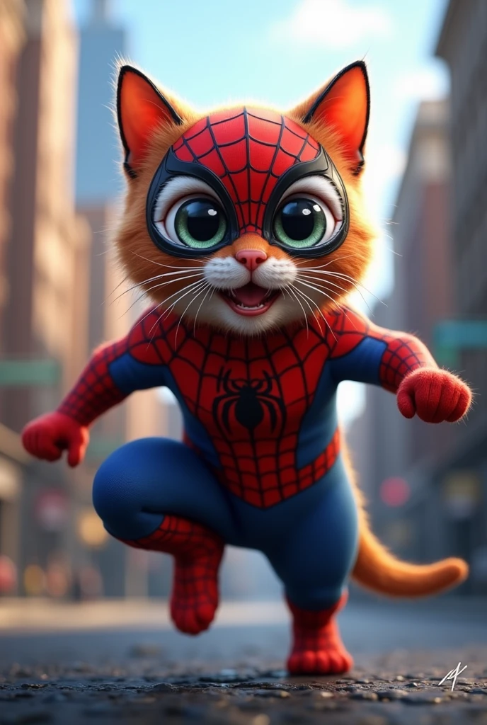 A cat dressed as Spider-Man