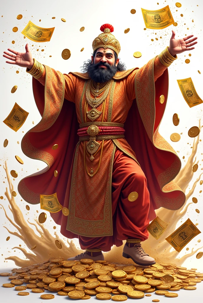 Splash bound wining tickets around and gold shahi Prince man art big box and coins splashing background transparent for PNG format