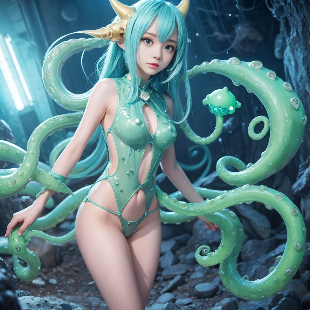 Diamond dust Monster girl Mechanical limbs Slime body Horned Tentacle tail