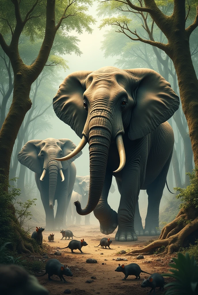 Those elephants' flocks destroyed the house of rats' trees